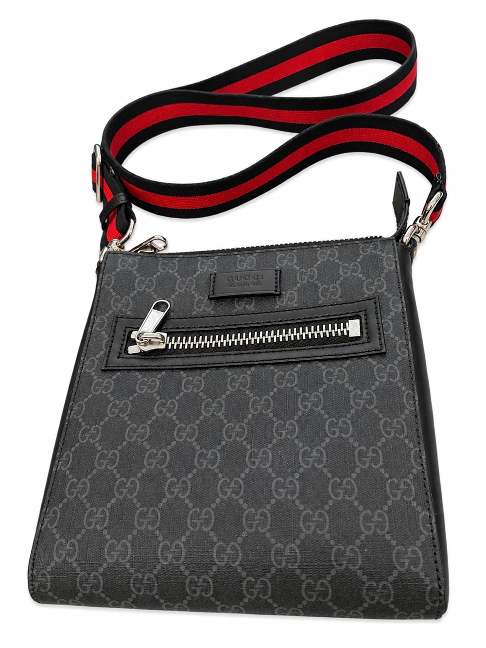 Gucci Black GG Supreme Messenger with Red-Black Web Strap